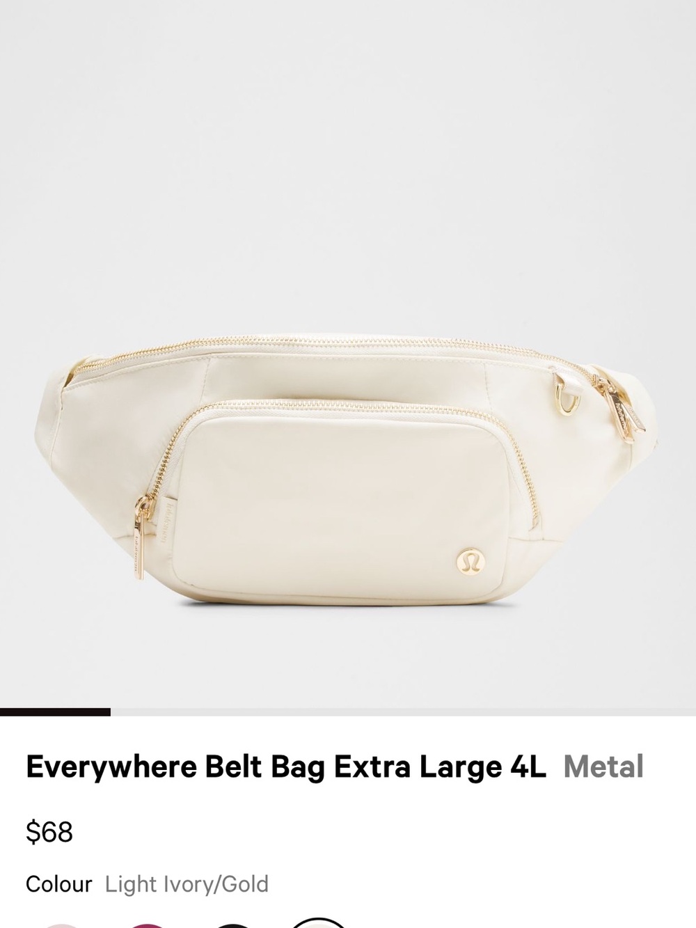 lululemon athletica Belt Bag in Light Ivory with Gold Hardware